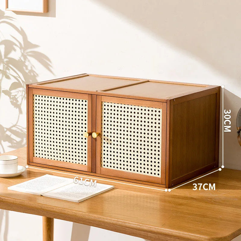 Bamboo Wood Grids Cabinet Stackable Household Storage Cabinet Floating Window Low Storage Box Bedside Cabinet For Bedroom Floor