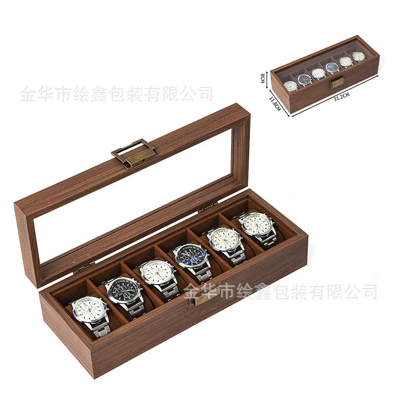 wooden watch storage and display box made of black walnut wood, multi-functional case for collecting watches, jewelry