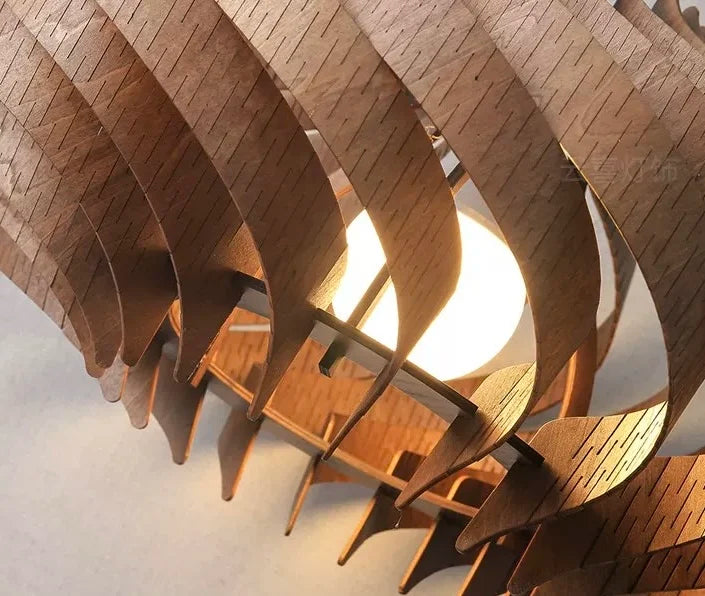 Wood Art Pendant Light, Modern Art Warm LED Decor Lamp for Dining Room Bedroom Bedside Ambient Lighting
