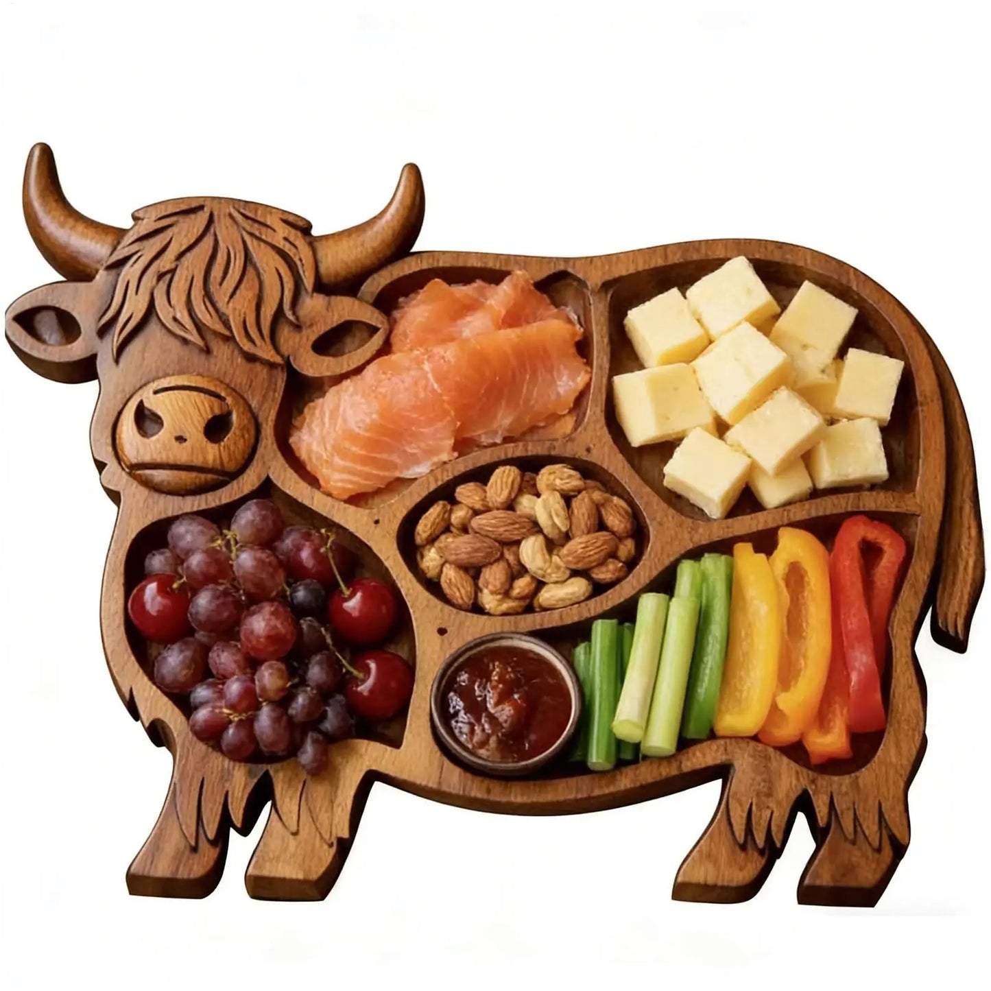 Wood Charcuterie Board Natural Wood Serving Board Highland Cow Wooden Charcuterie Board Rustic Farmhouse Serving Tray