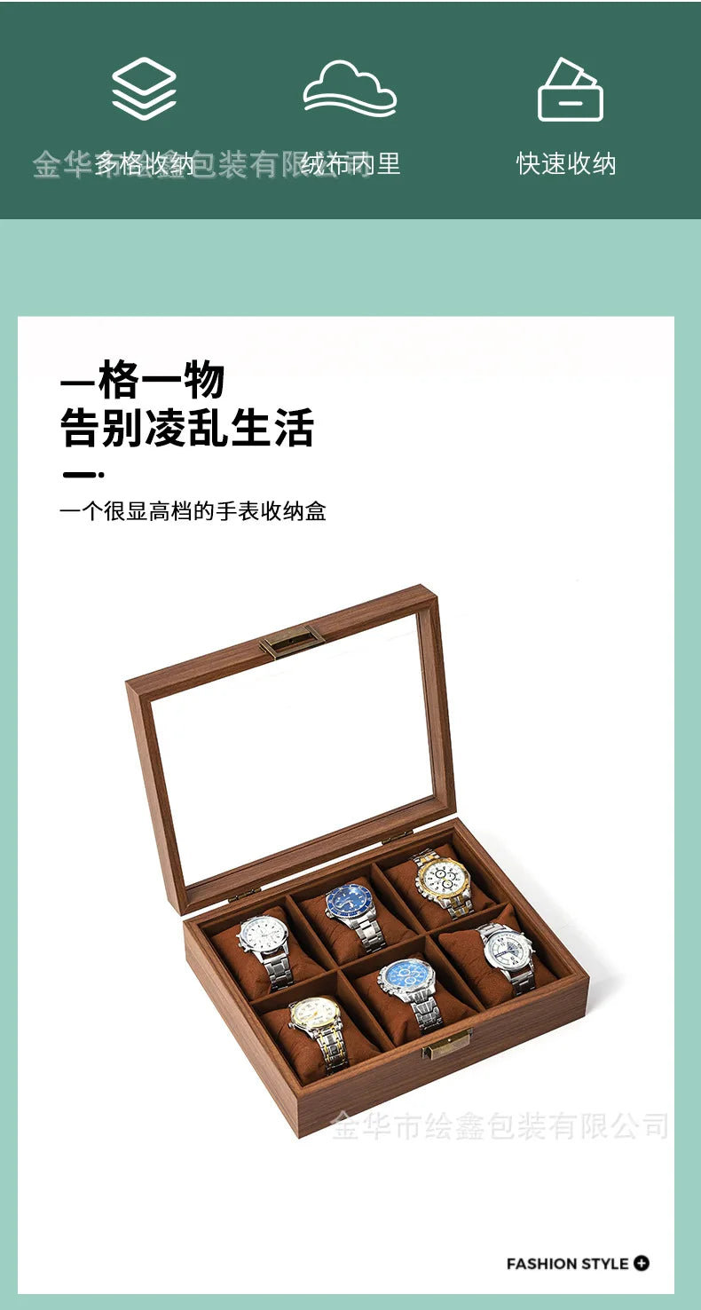 wooden watch storage and display box made of black walnut wood, multi-functional case for collecting watches, jewelry