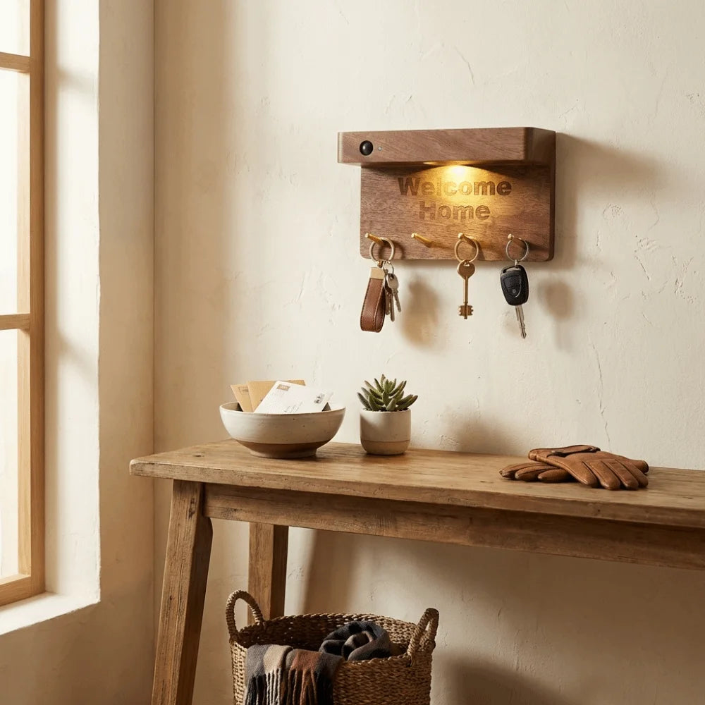 Wooden Material Motion Sensor Wall Light Sensitive Motion Detection Natural Wood Finish Night Lamp Battery Operated