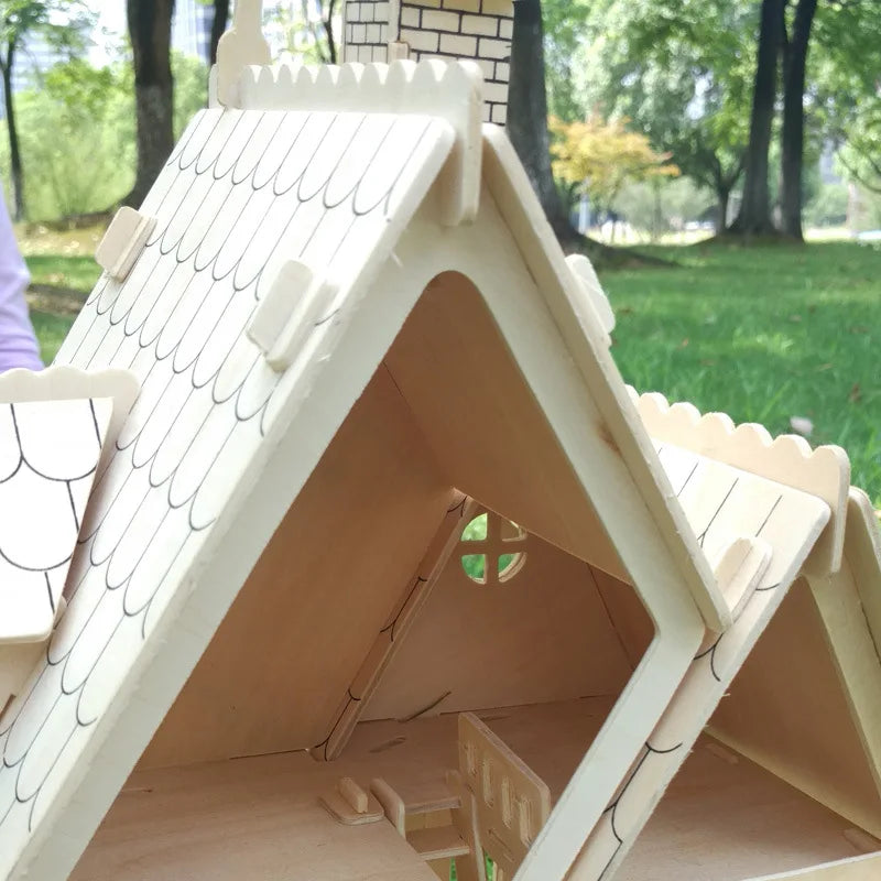 Wood Miniature Dollhouse DIY Doll House Assembled Educational Pretend Play Toys Mini 3D Stereo Puzzle House For Children Girls