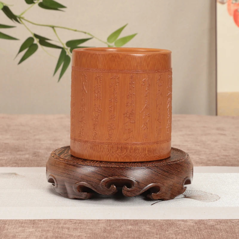 Chinese Solid Wood round Base Display Stand for Fish Tank Porcelain Teapots Buddha Figurines Valuable Craft Showcase