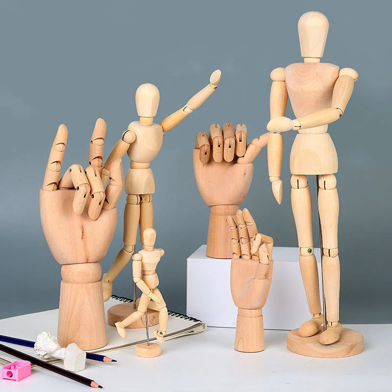 Wooden Hand Man Wood Drawing Mannequin Rotatable Modle Artist Movable Limbs Human Male Miniatures Figurines Decoration Crafts