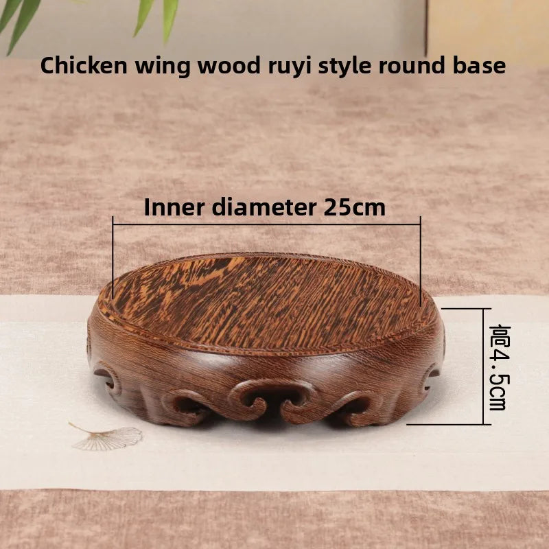 Chinese Solid Wood round Base Display Stand for Fish Tank Porcelain Teapots Buddha Figurines Valuable Craft Showcase