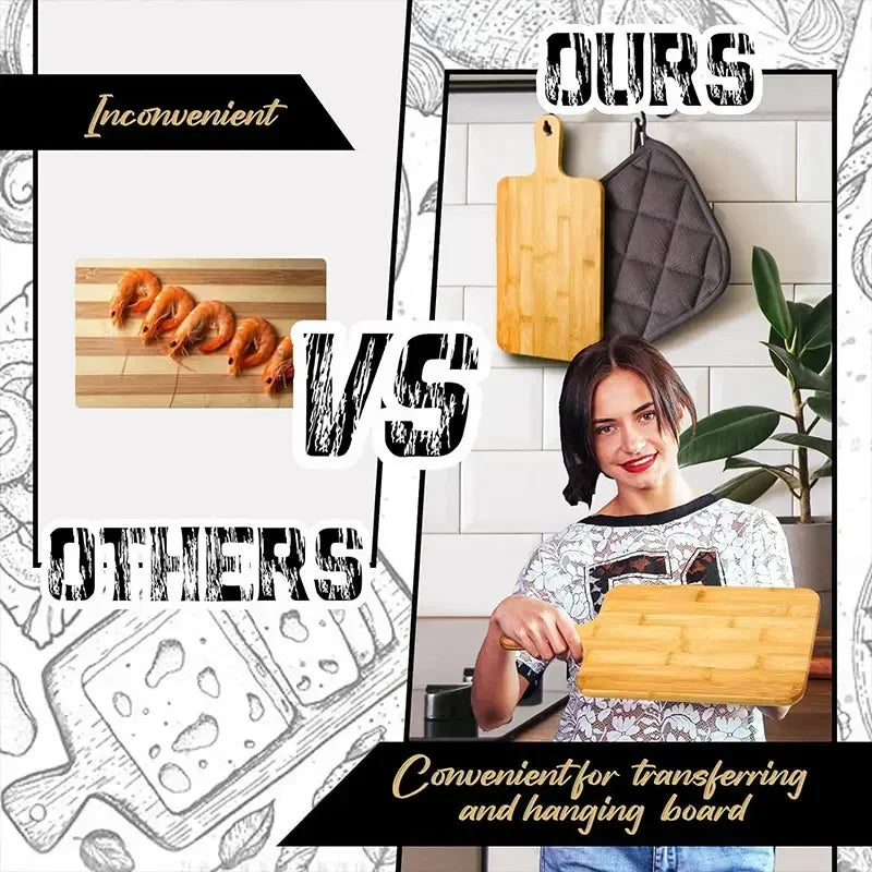 Bamboo Cutting Board with Handle Large Wooden Serving Board Kitchen Chopping Boards Charcuterie Board for Pizza Vegetables Meat