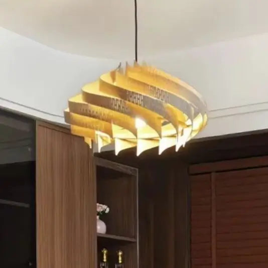 Wood Art Pendant Light, Modern Art Warm LED Decor Lamp for Dining Room Bedroom Bedside Ambient Lighting