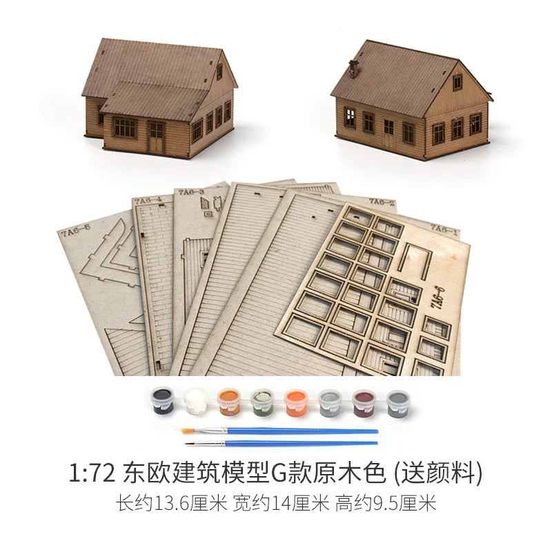 1/72 Wood Eastern European Towns Assemble Building Model Decoration DIY Handmade Architecture Scenes Toy