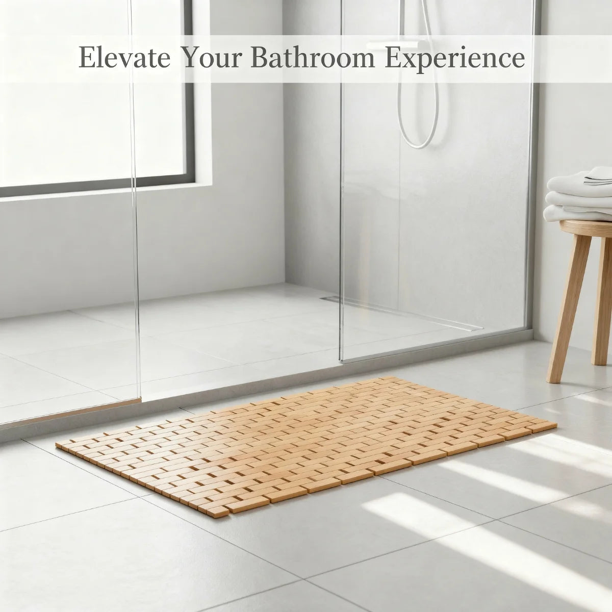Bamboo Bath and Shower Mat – Rollable Wooden Slat Design with Non-Slip Base, Easy to Clean and Quick-Drying, Anti-Slip Bath Mat
