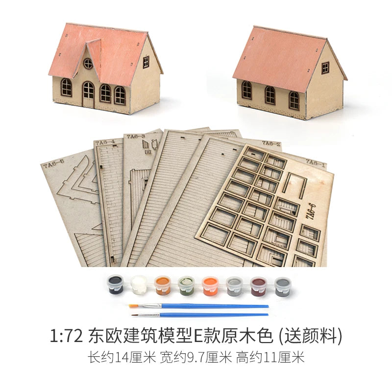 1/72 Wood Eastern European Towns Assemble Building Model Decoration DIY Handmade Architecture Scenes Toy