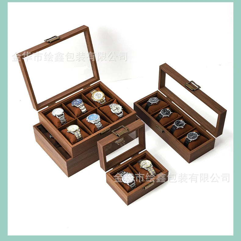 wooden watch storage and display box made of black walnut wood, multi-functional case for collecting watches, jewelry