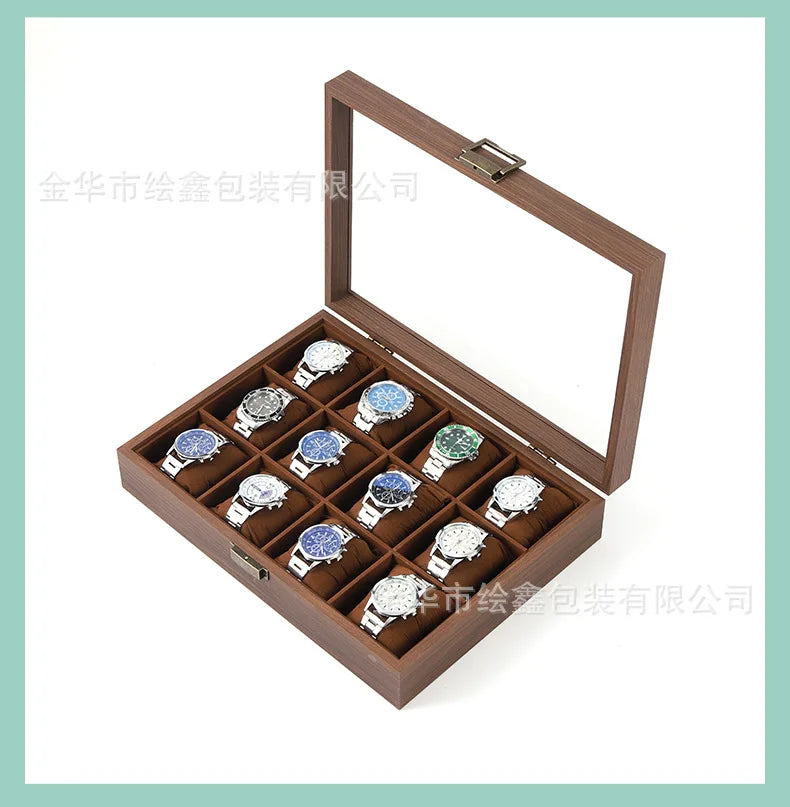 wooden watch storage and display box made of black walnut wood, multi-functional case for collecting watches, jewelry