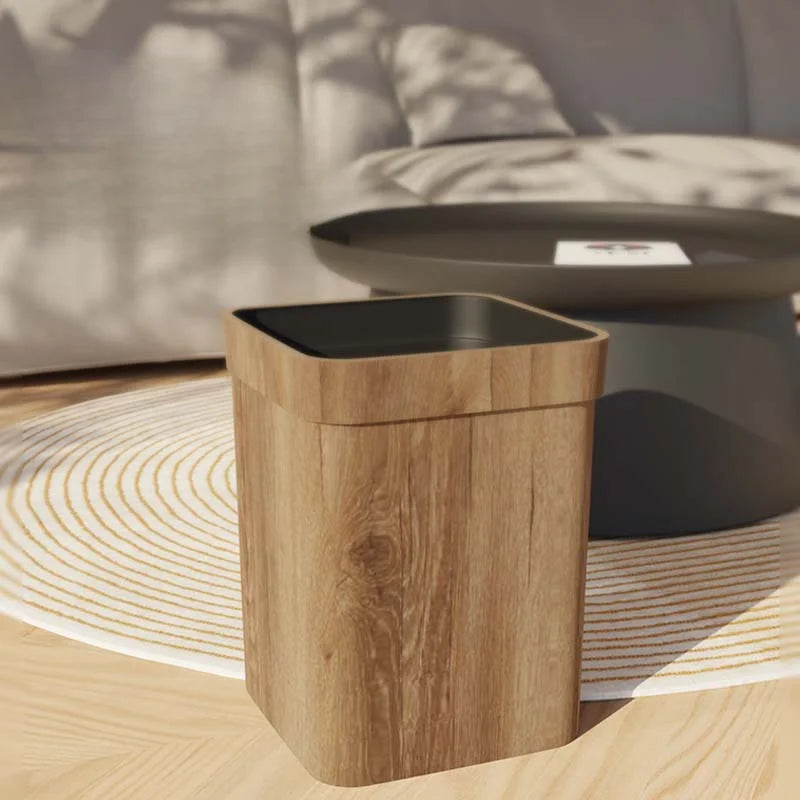 Wood Grain Trash Can Household High-looking Bathroom Kitchen B&B Hotel Trash Can
