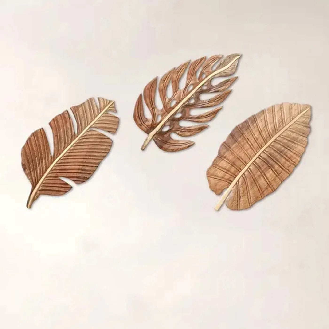 3pcs Wood Leaf Wall Art Decor, Bohemian Home Decor, Wood Wall Sculptures for Living Room, Indoor Wall Hanging Decoration