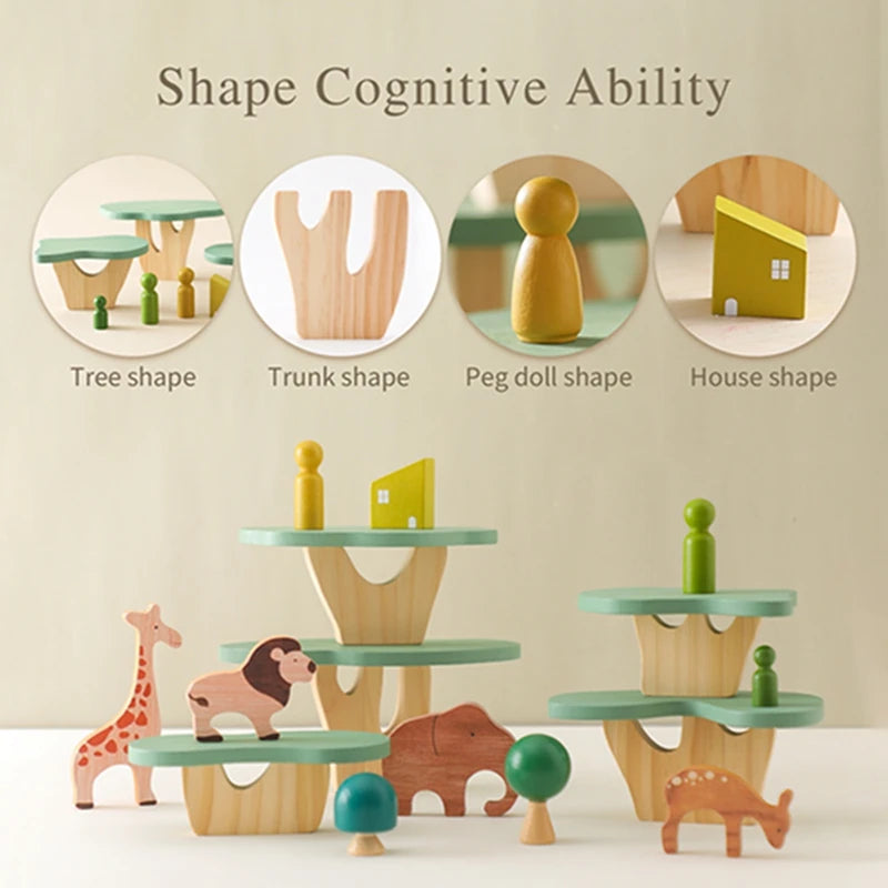 Wooden Forest Blocks Place Toy Wooden Geometric Animal Scene Placement Game Fine Educational Toy For Babies Baby Room Home Decor