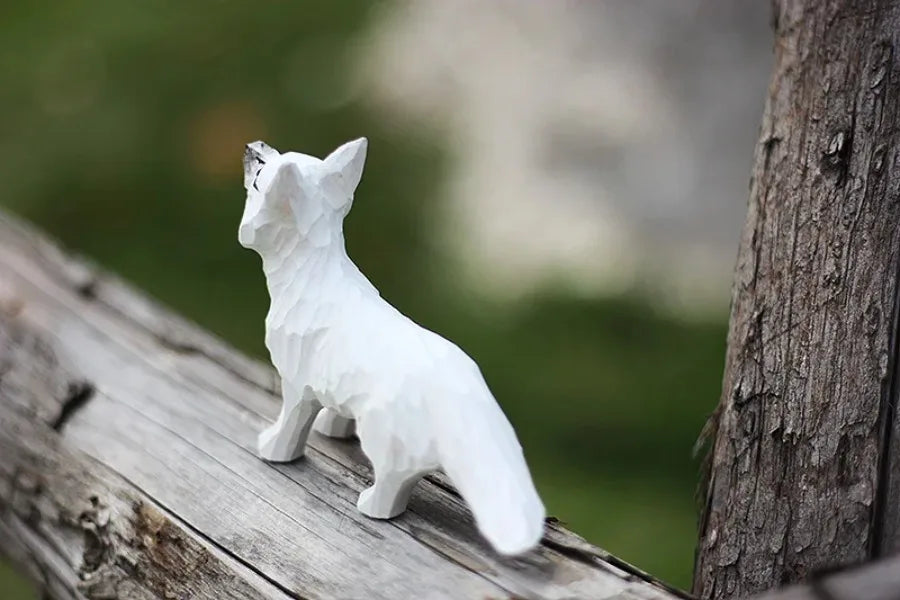 Modern Art Fox Wood Carving Ornaments Solid Wood Handicrafts Red White Foxes Home Decor Desk Decor Animal Figurine Statue