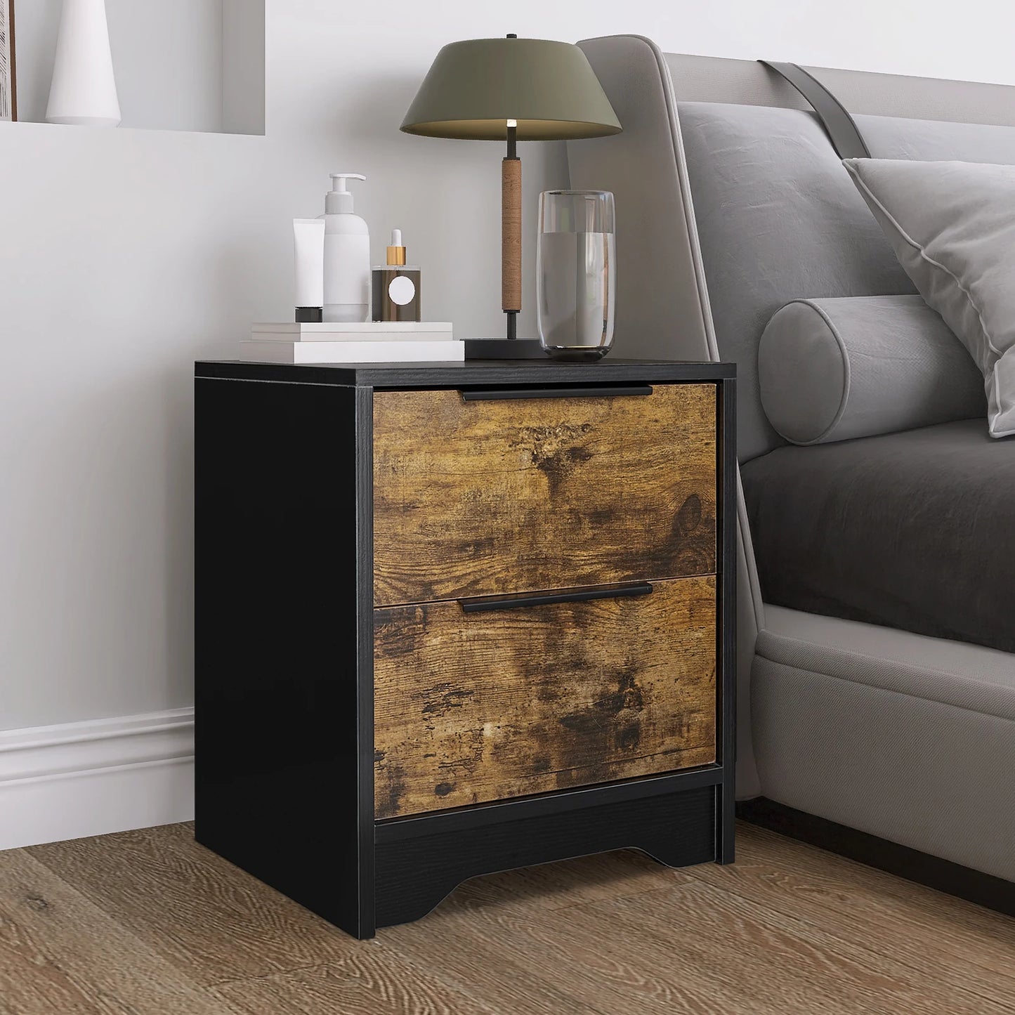 Wooden Board US-Oversea Stock Bedside Table Chest Customized Size Home Office Nightstand 2 Drawers Wooden Cabinet