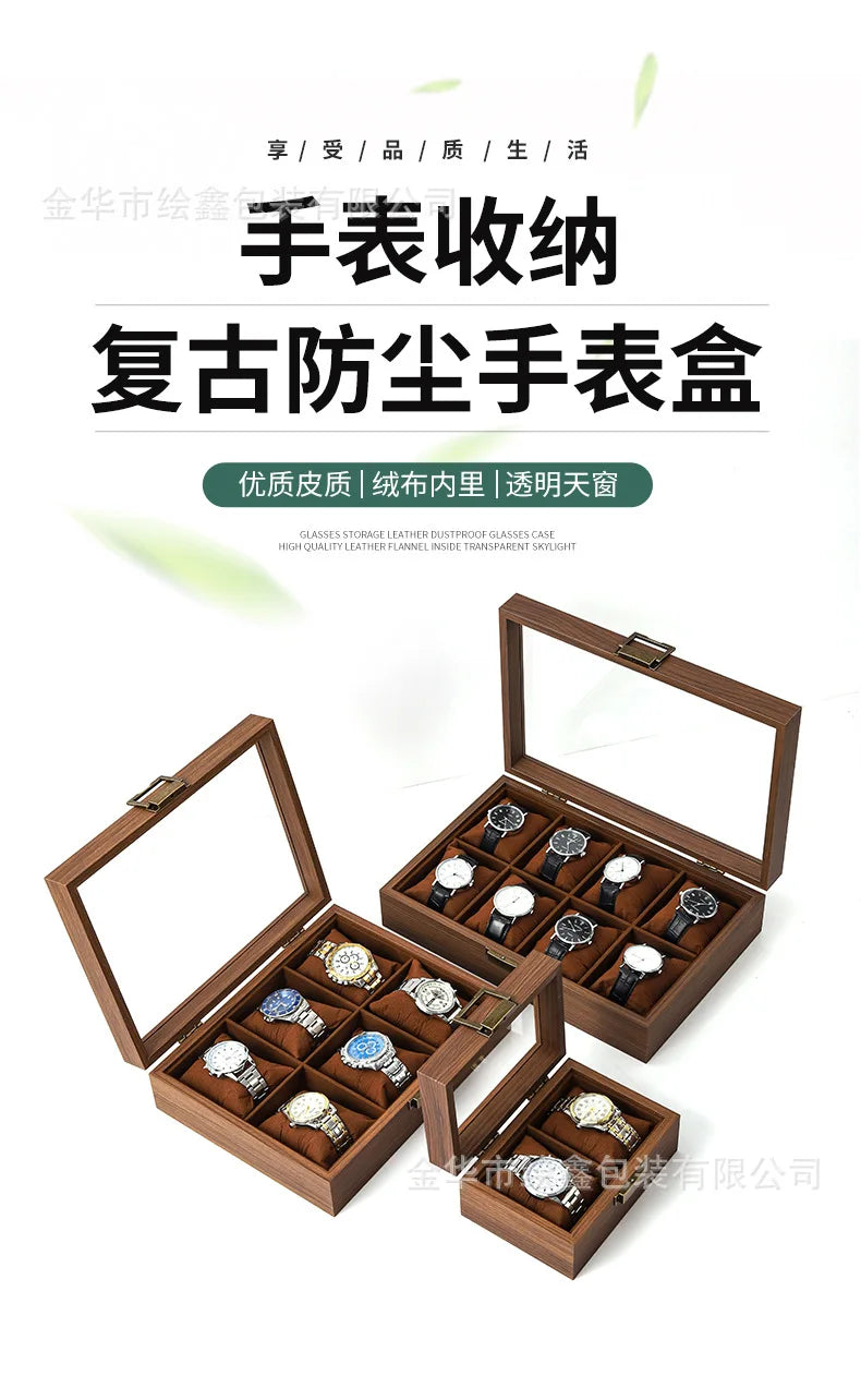 wooden watch storage and display box made of black walnut wood, multi-functional case for collecting watches, jewelry