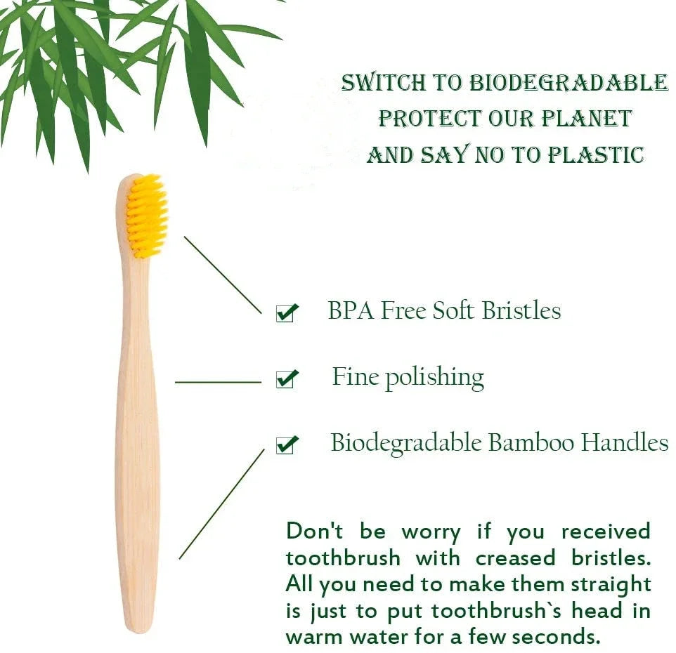 New Eco Organic Children's Bamboo Toothbrush, 4 Pack,Ten Colors Soft Fibre Bristles, 100% Biodegradable Handle Eco BPA Free