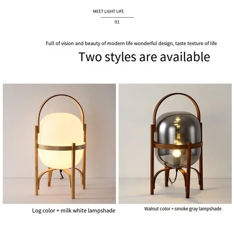 Wood Led Table Lamp Minimalist Glass Lampshade Study Bedroom Bedside Lamp Living Room Reading Home Deco Standing Lamp