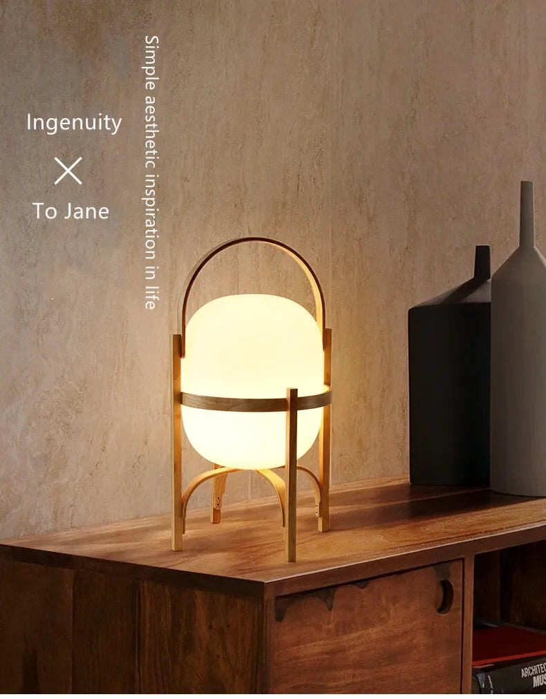 Wood Led Table Lamp Minimalist Glass Lampshade Study Bedroom Bedside Lamp Living Room Reading Home Deco Standing Lamp