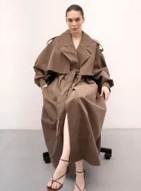 Women Lapel Lace Up Trench Coat Fashion Lace Up Full Sleeve Button Short Thin Windbreak 2026 New Lady Daily Street Outerwear