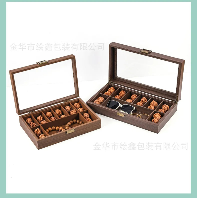 wooden watch storage and display box made of black walnut wood, multi-functional case for collecting watches, jewelry
