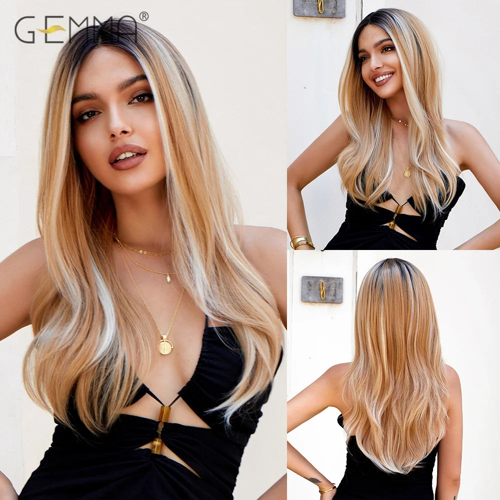 Synthetic Lace Front Hair Wig Brown Blonde Long Straight Lace Wigs for Black Women Natural Heat Resistant Cosplay Party Wig