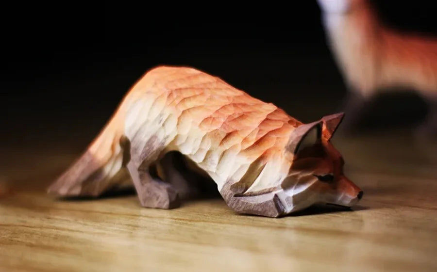 Modern Art Fox Wood Carving Ornaments Solid Wood Handicrafts Red White Foxes Home Decor Desk Decor Animal Figurine Statue