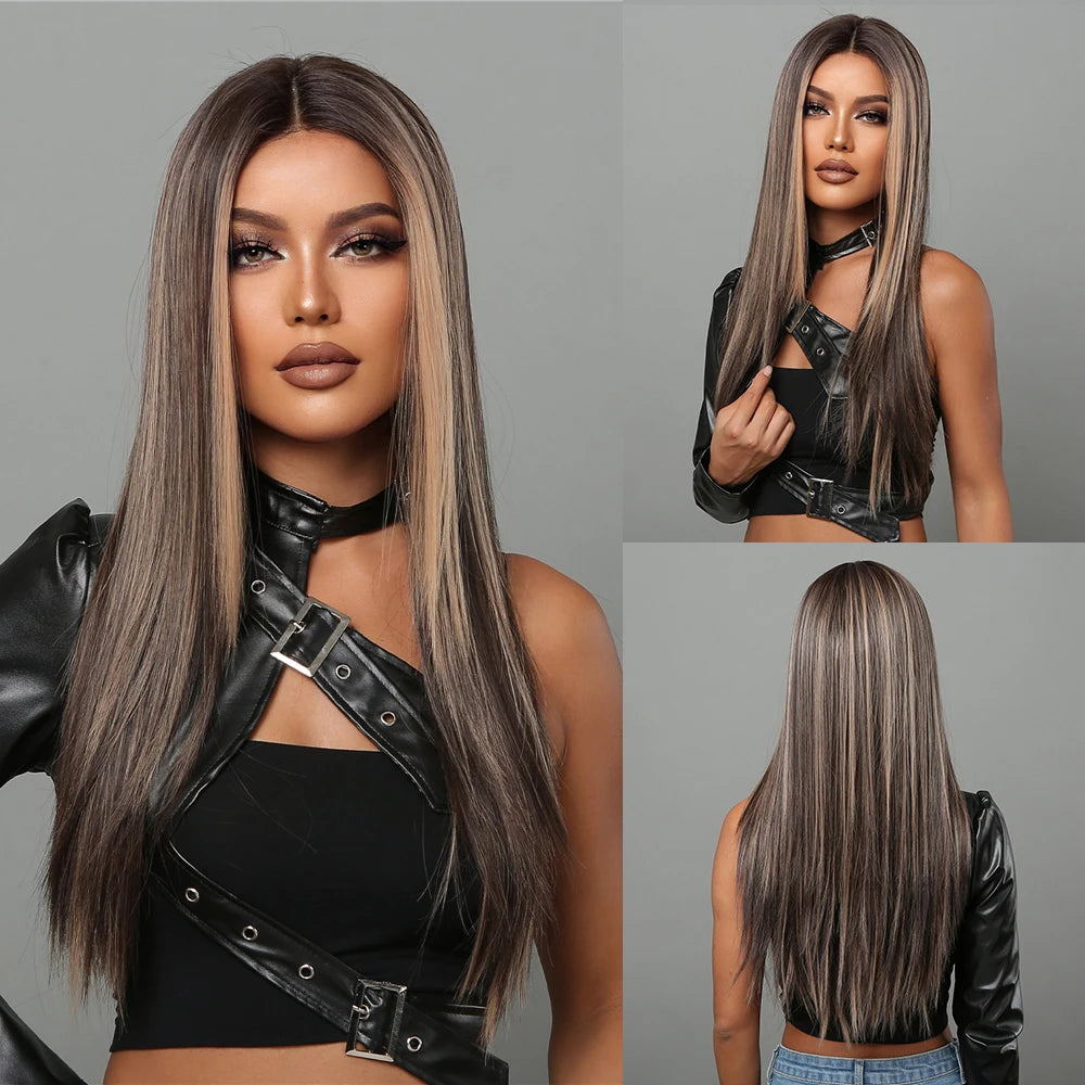 Synthetic Lace Front Hair Wig Brown Blonde Long Straight Lace Wigs for Black Women Natural Heat Resistant Cosplay Party Wig