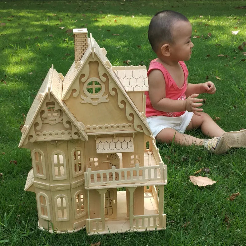 Wood Miniature Dollhouse DIY Doll House Assembled Educational Pretend Play Toys Mini 3D Stereo Puzzle House For Children Girls