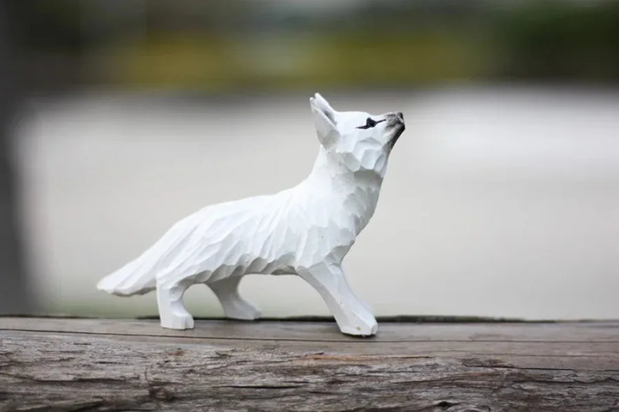 Modern Art Fox Wood Carving Ornaments Solid Wood Handicrafts Red White Foxes Home Decor Desk Decor Animal Figurine Statue