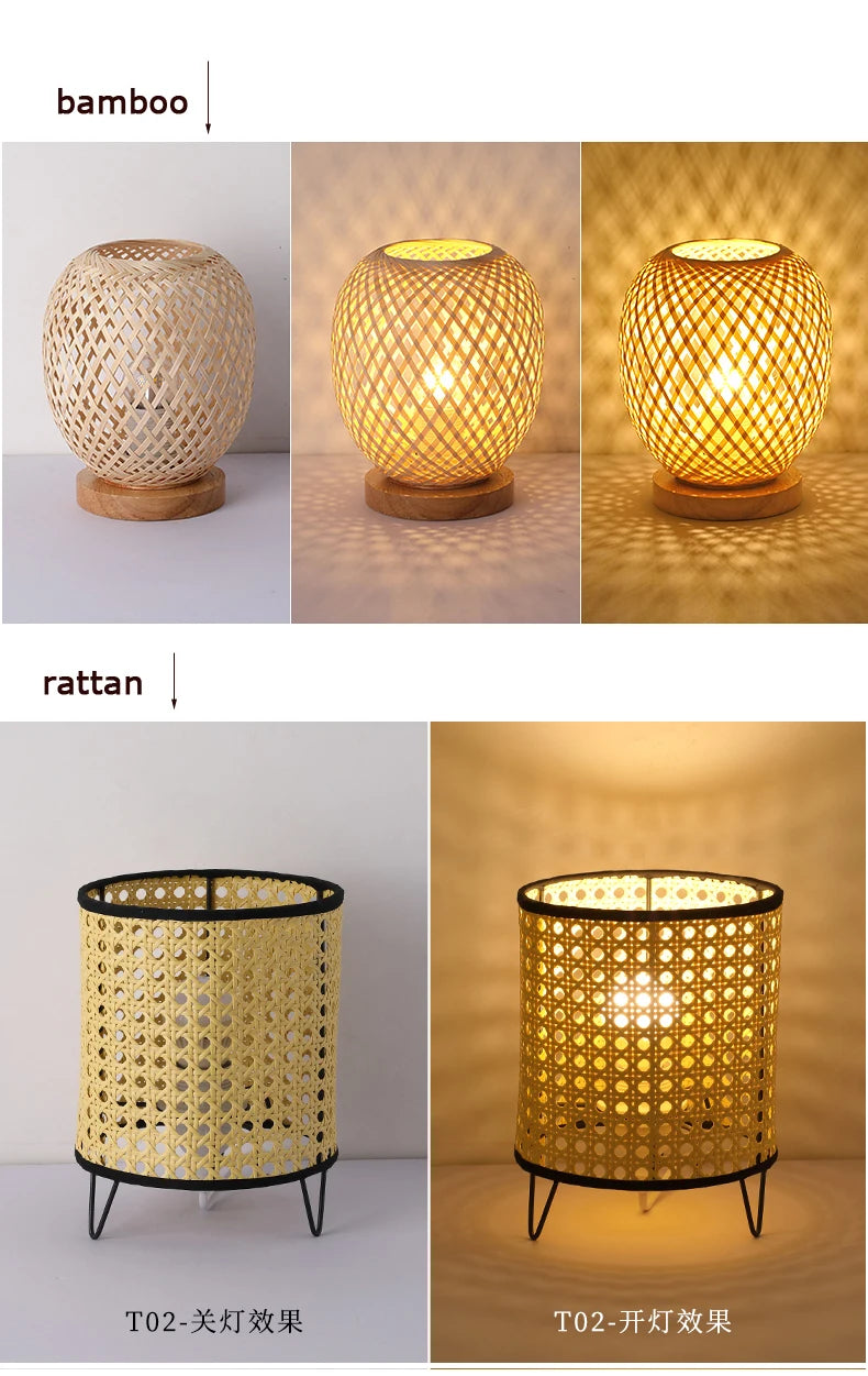 Bamboo Woven ProductsSimple Bedroom Study Table Lamp Bedside Table Lamp Bamboo art Warm Decoration Desktop Japanese Table Lamp