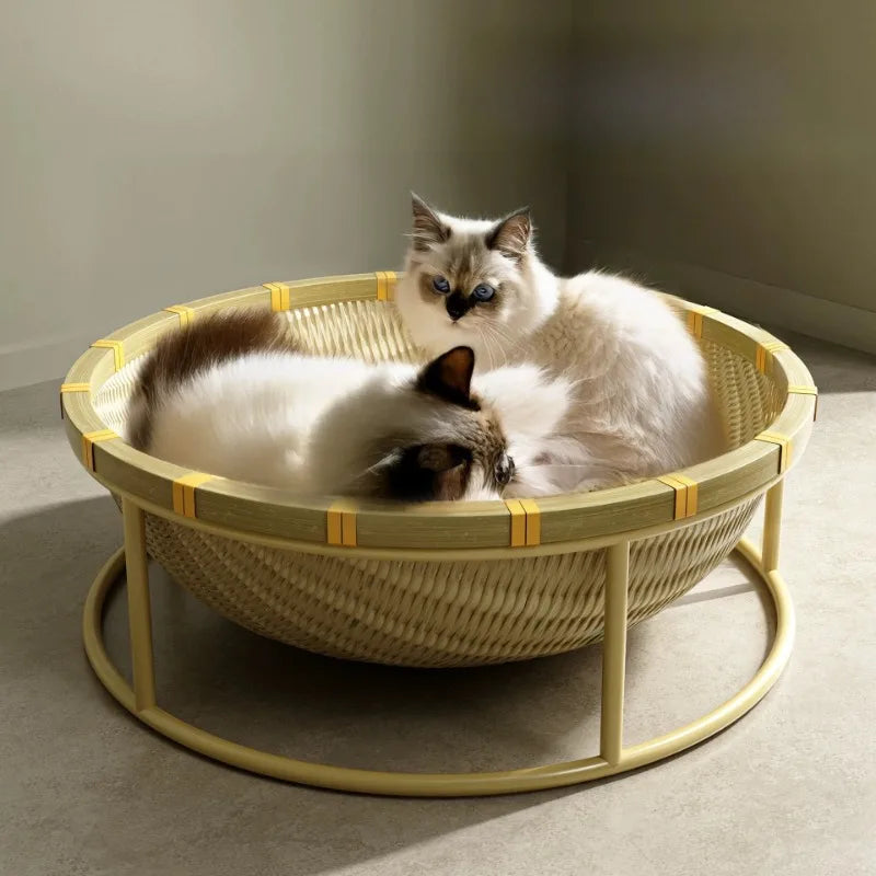 Bamboo Woven Cat Bed Moisture-proof Washable and Breathable Cats Beds and Furniture Wear Resistant Pet Products Cat Accessories