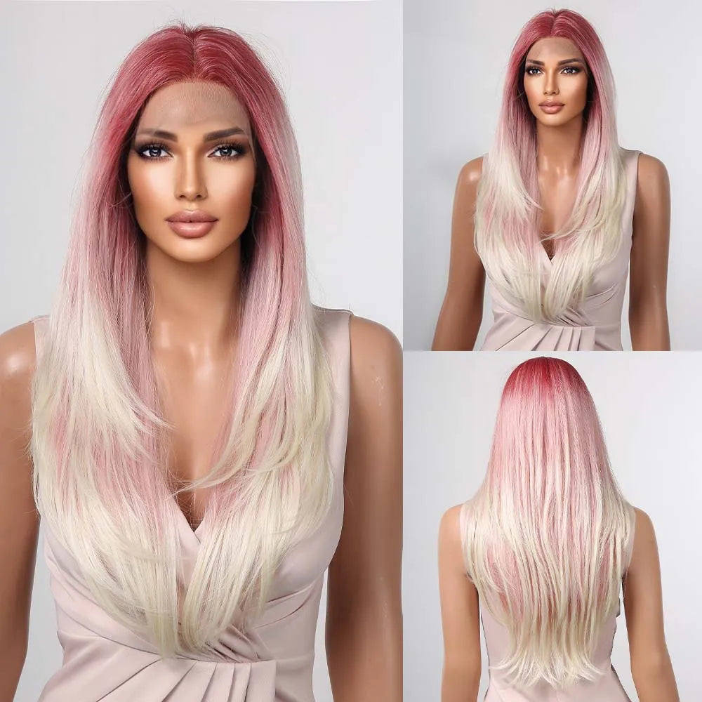 Synthetic Lace Front Hair Wig Brown Blonde Long Straight Lace Wigs for Black Women Natural Heat Resistant Cosplay Party Wig