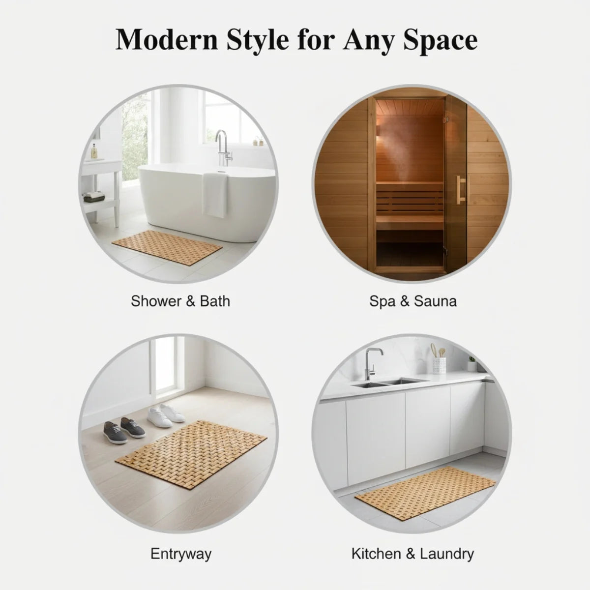 Bamboo Bath and Shower Mat – Rollable Wooden Slat Design with Non-Slip Base, Easy to Clean and Quick-Drying, Anti-Slip Bath Mat