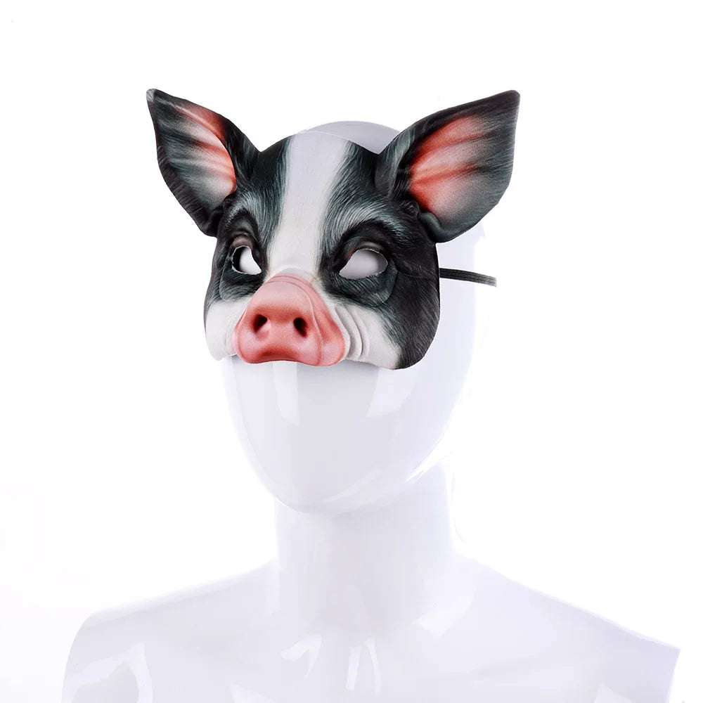 Pig Half Face Mask Black and White 3D Pig Head Face Cover Halloween Carnival Night Party Animal Makeup Costume Props