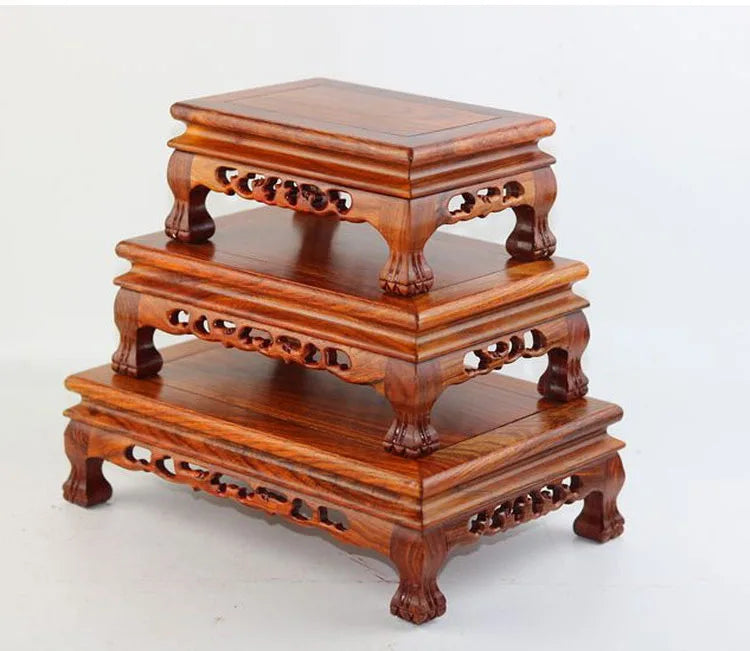 Top Wooden Pedestal Display Stand Coffee Tea Sets Miniature Base for Figurines Vases Flower Pots Incense Burner Home Decor
