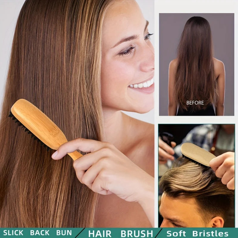 Bamboo Handle Wild Boar Bristle Brush–Anti-static,Detangling,Styling Comb for Smooth,Voluminous Hair–Unisex,Scalp Massage Brush