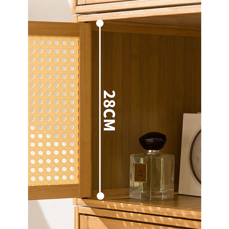 Bamboo Wood Grids Cabinet Stackable Household Storage Cabinet Floating Window Low Storage Box Bedside Cabinet For Bedroom Floor