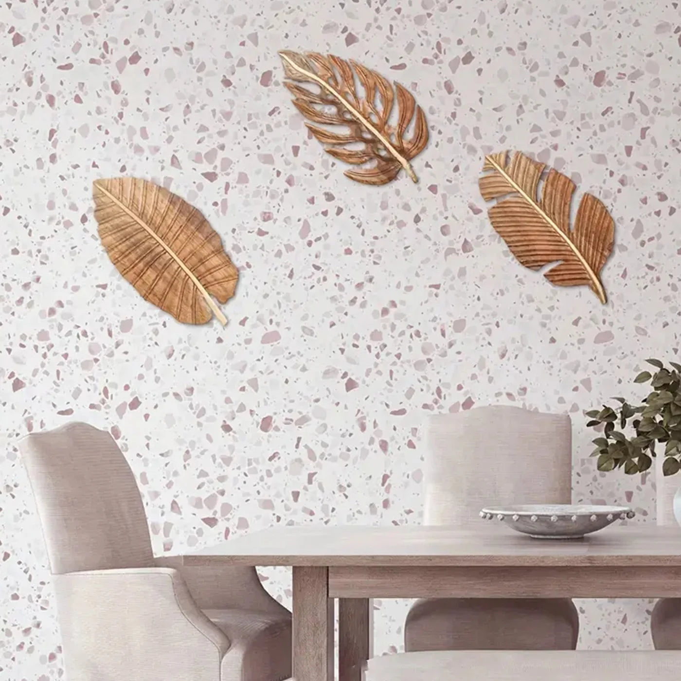 3pcs Wood Leaf Wall Art Decor, Bohemian Home Decor, Wood Wall Sculptures for Living Room, Indoor Wall Hanging Decoration