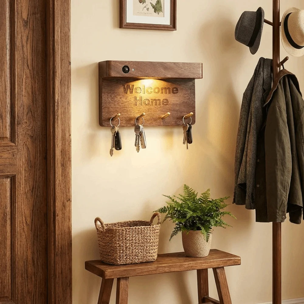 Wooden Material Motion Sensor Wall Light Sensitive Motion Detection Natural Wood Finish Night Lamp Battery Operated