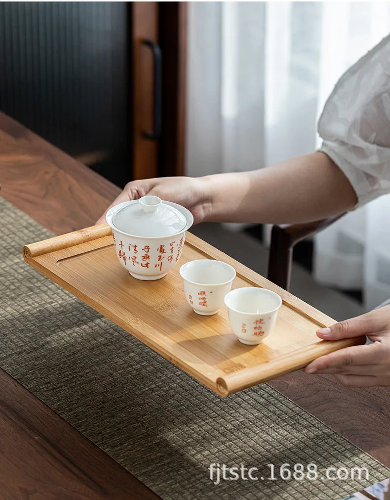 Bamboo tray rectangular Japanese bamboo wood home tea tray wooden bread barbecue tray hotel restaurant snack tray