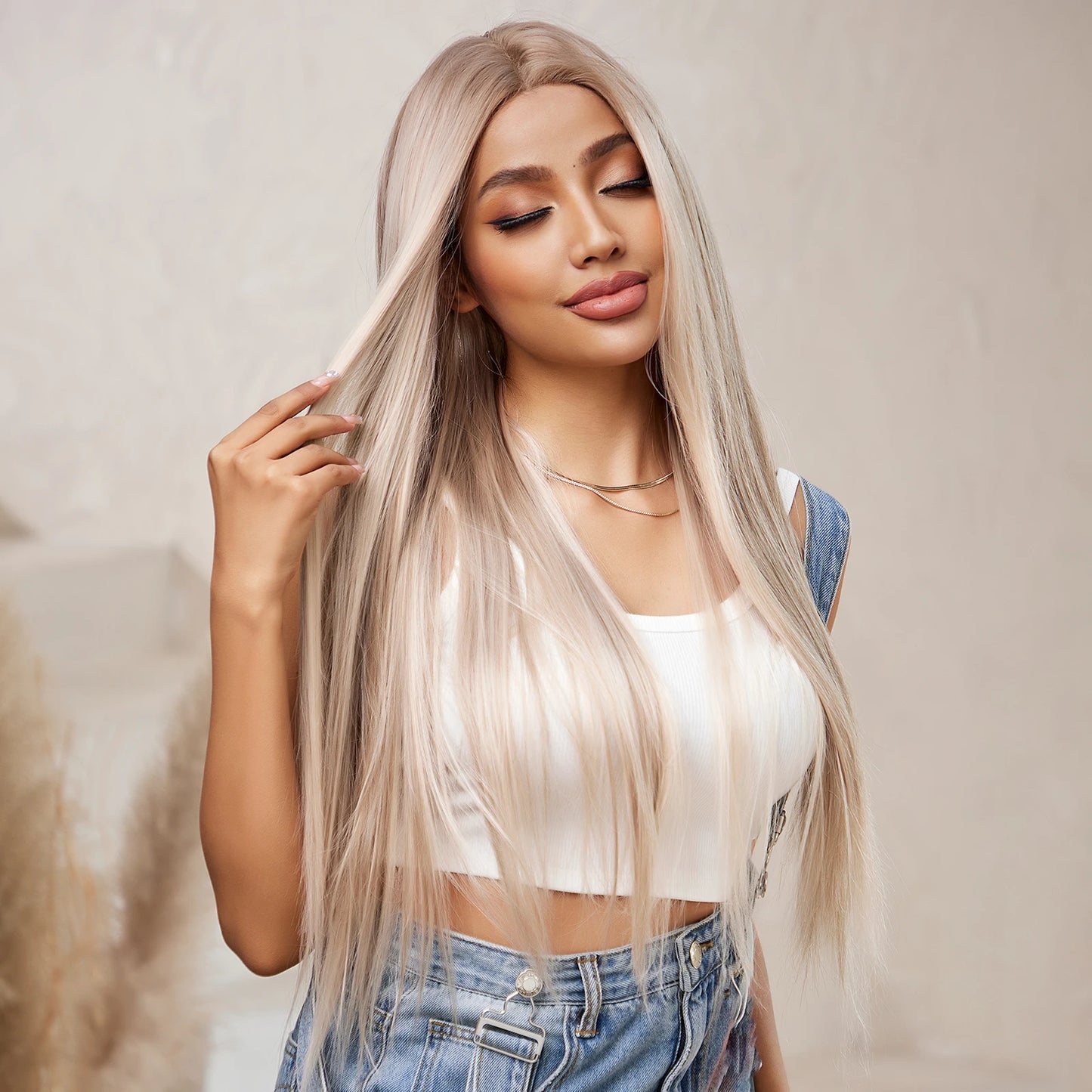 Synthetic Lace Front Hair Wig Brown Blonde Long Straight Lace Wigs for Black Women Natural Heat Resistant Cosplay Party Wig