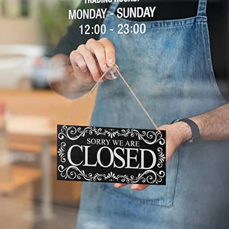 Natural Wood Open and Closed Store Business Sign "Come in We're Open & Sorry We're Closed" Plaque
