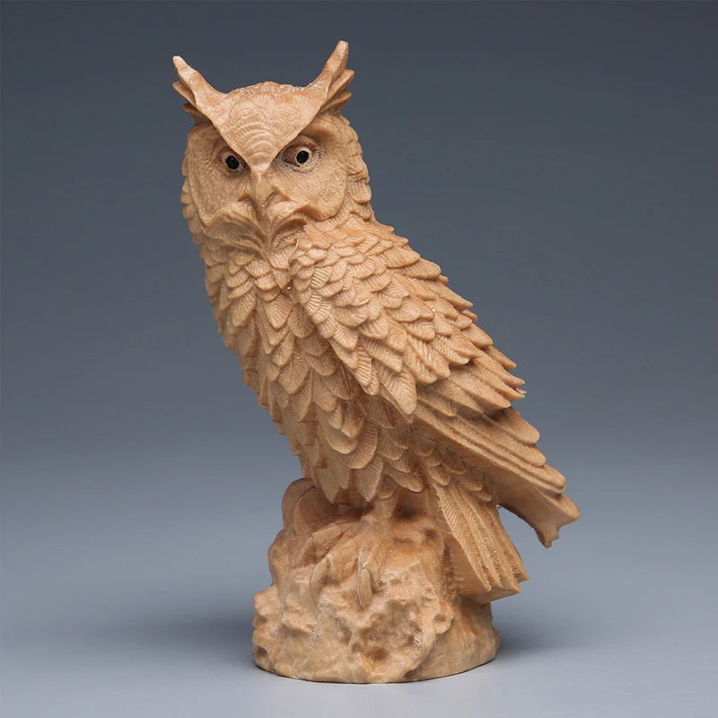 Wooden Owl Statue Ornament,4.13" Solid Wood Crafts,Creative Living Room Home Decoration,Collection Souvenirs,Birthday gift