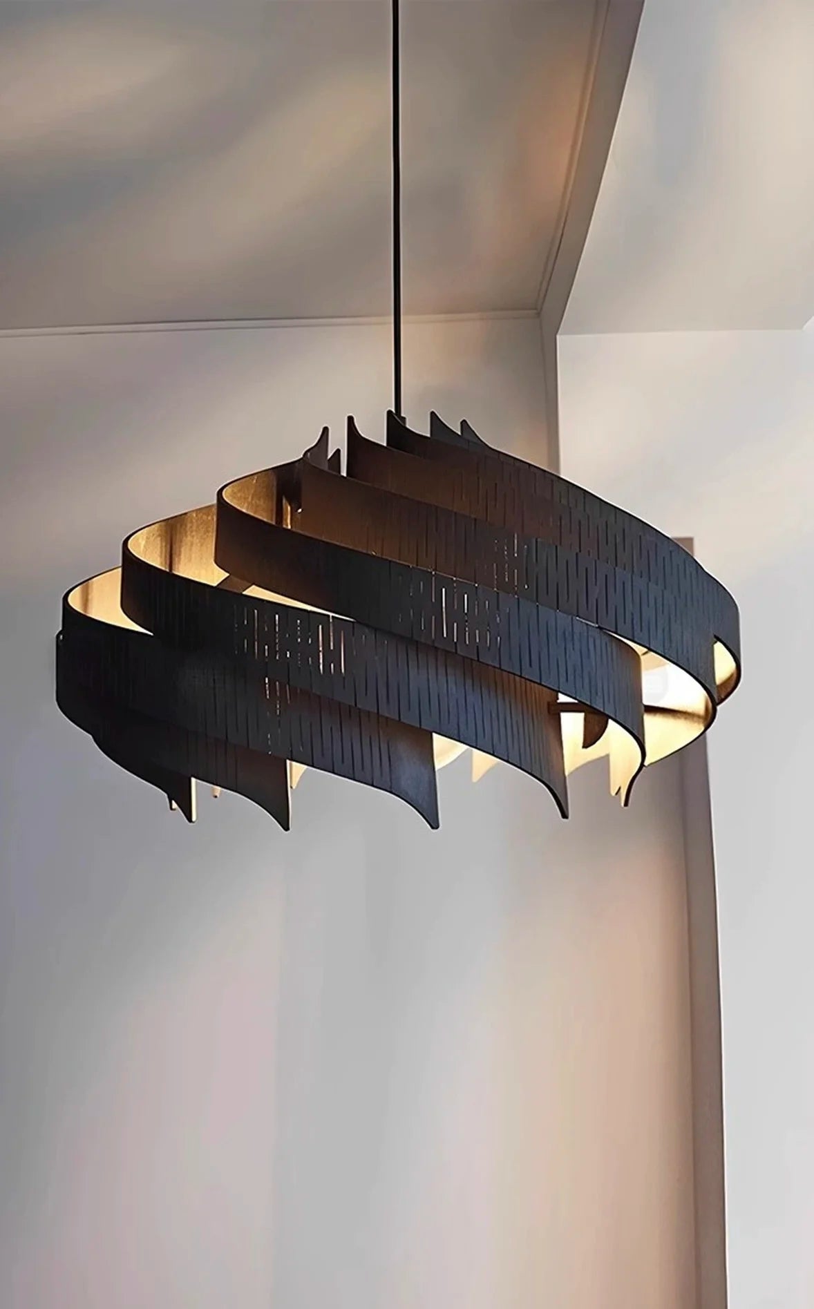 Wood Art Pendant Light, Modern Art Warm LED Decor Lamp for Dining Room Bedroom Bedside Ambient Lighting