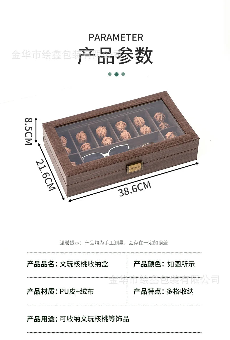 wooden watch storage and display box made of black walnut wood, multi-functional case for collecting watches, jewelry