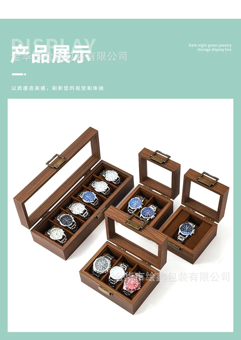 wooden watch storage and display box made of black walnut wood, multi-functional case for collecting watches, jewelry